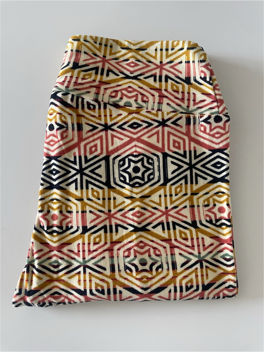 LuLaRoe geo print leggings, one-size mustard, navy, ivory, sage + coral, new!